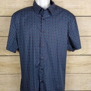 Perry Ellis Stretch Short Sleeve Button Down Dress Shirt Men's 4X All-Over Print